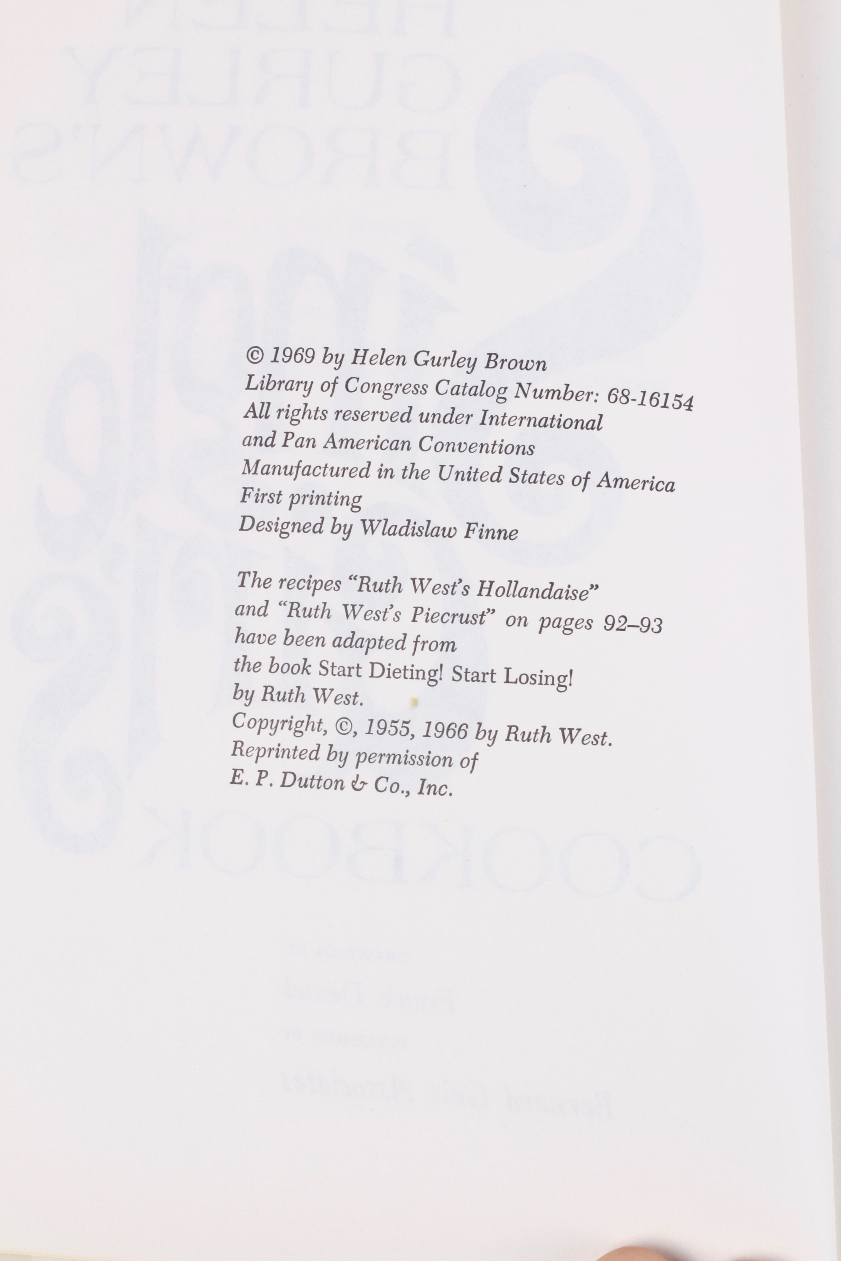 "Helen Gurley Brown's Single Girl's Cookbook"