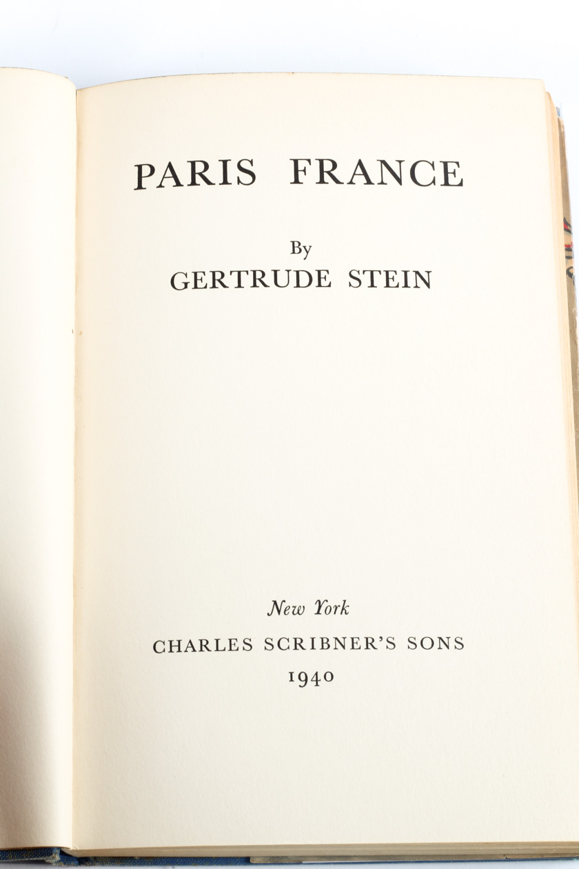 1940 First American Edition of "Paris France" by Gertrude Stein