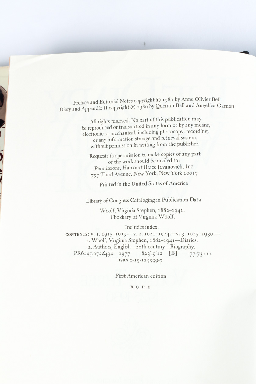 "The Diary of Virginia Woolf" First American Edition in Four Volumes