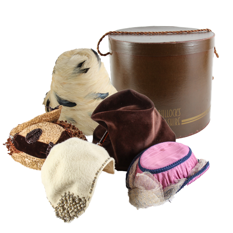 Five Women's Vintage Hats and Hatbox