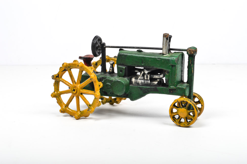 Vintage Cast Iron John Deere Style Tractor
