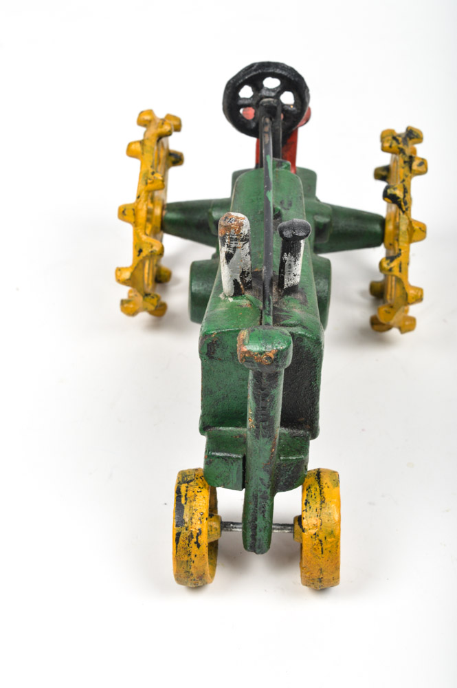 Vintage Cast Iron John Deere Style Tractor