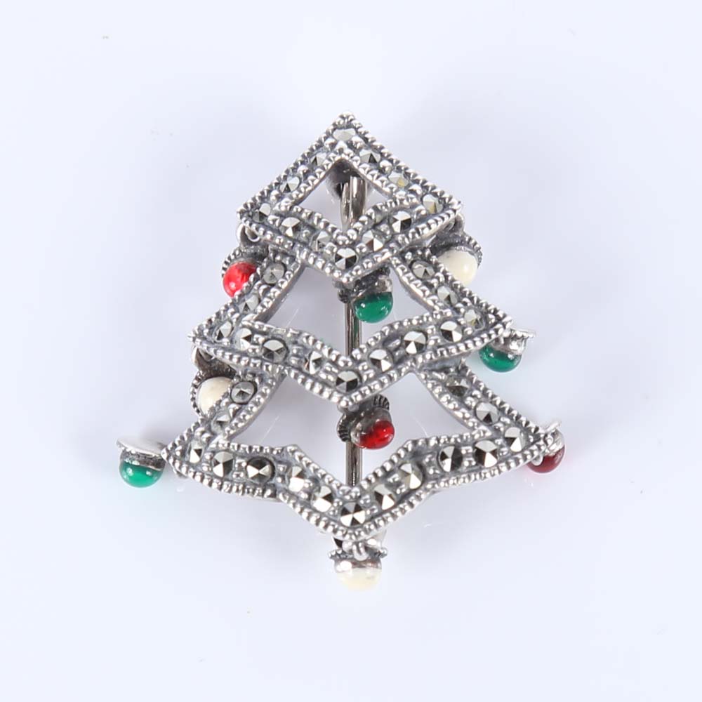 Judith Jack Sterling Silver and Marcasite Christmas Tree Brooch