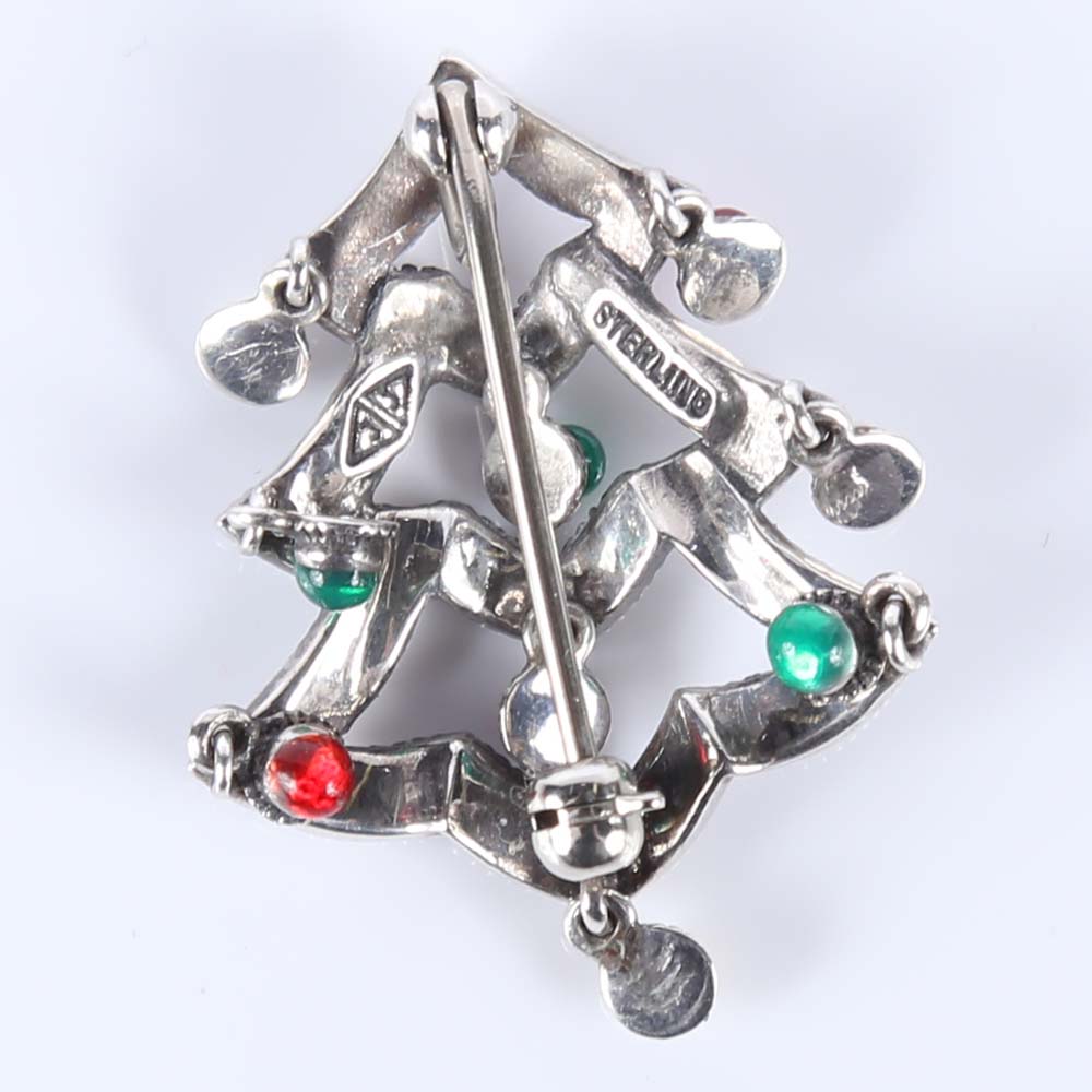 Judith Jack Sterling Silver and Marcasite Christmas Tree Brooch