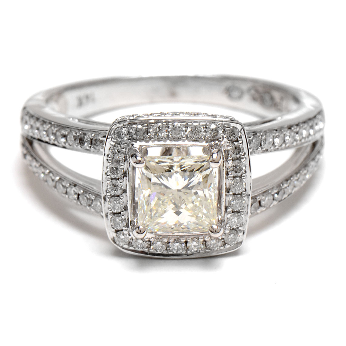 14K White Gold 1.04CT Princess Cut Engagement Ring