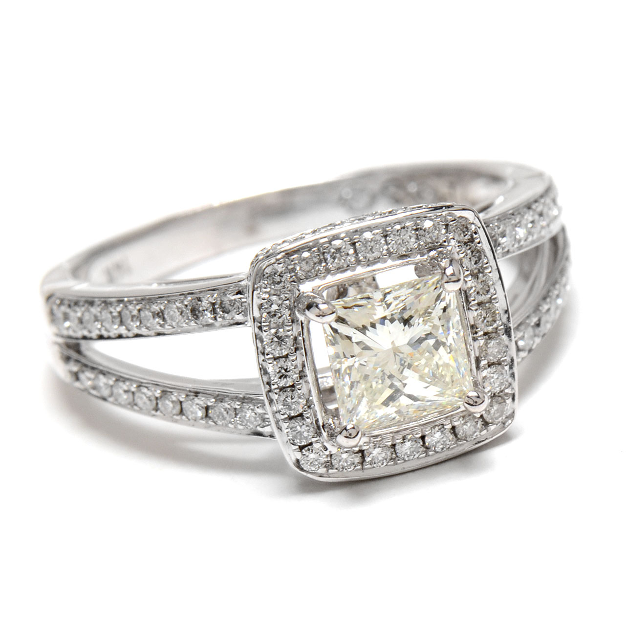 14K White Gold 1.04CT Princess Cut Engagement Ring