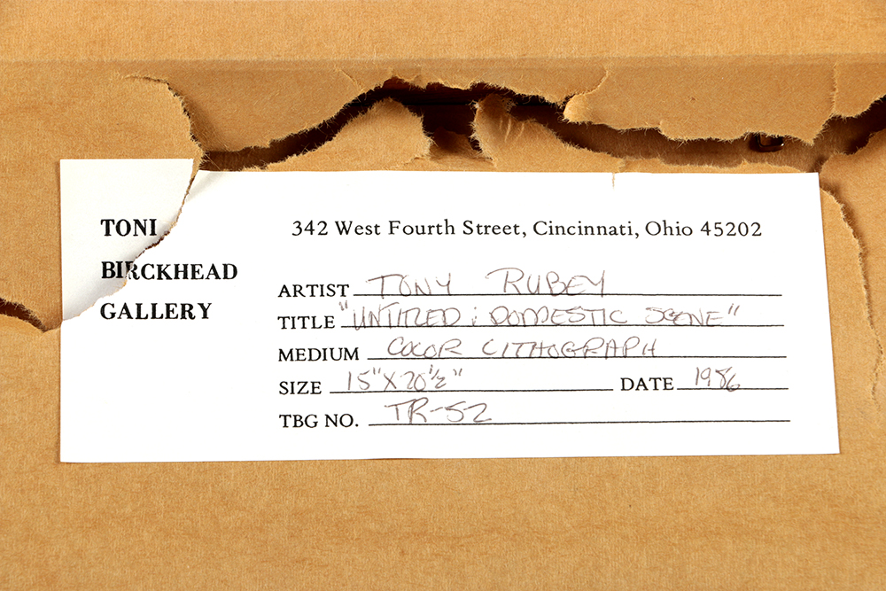 Tony Rubey Color Lithograph "Untitled; Domestic Scene"