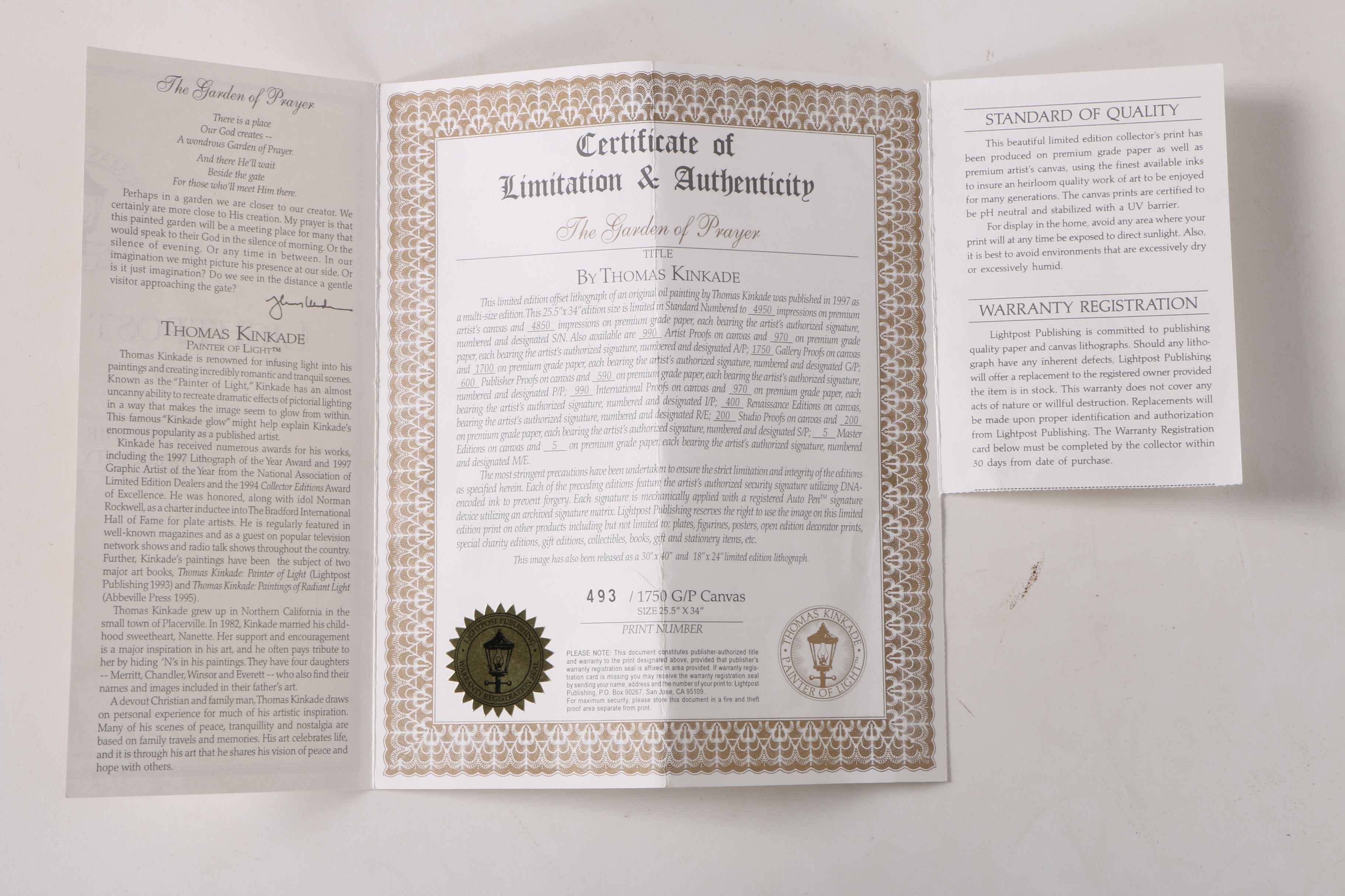 Thomas Kinkade "The Garden of Prayer" Giclee Print of Painting