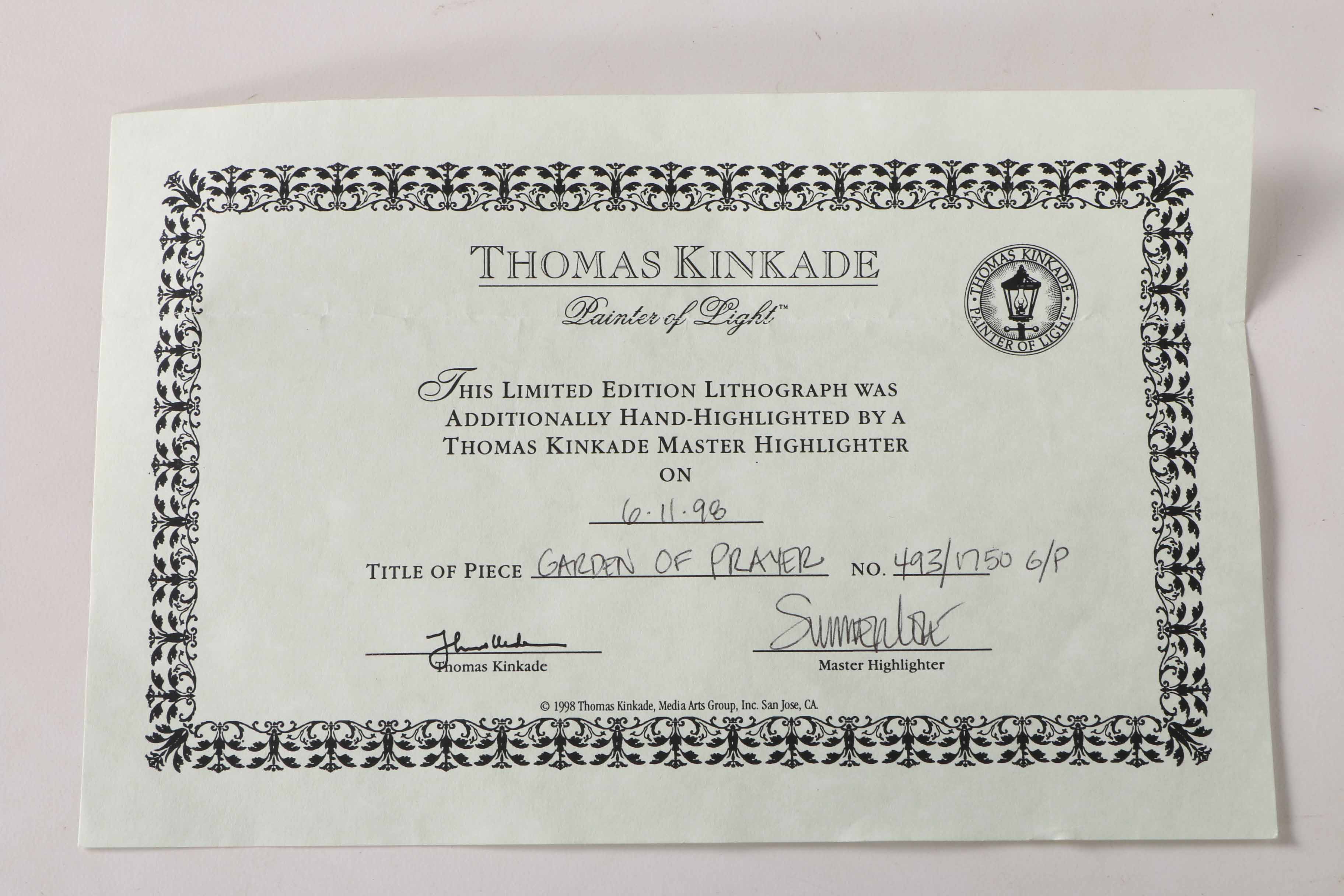 Thomas Kinkade "The Garden of Prayer" Giclee Print of Painting