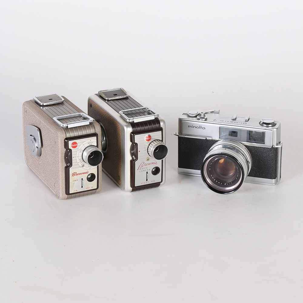 Pair of Kodak Brownie Cameras and Minolta Camera