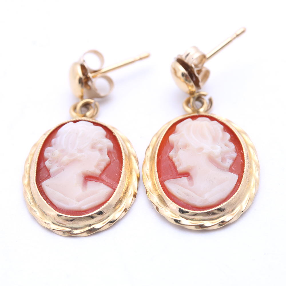 Yellow Gold Stone Pendant and Earrings