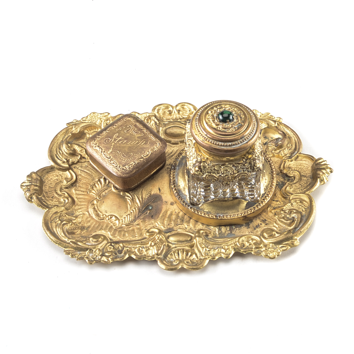 Turn-of-the-Century Victorian Repoussé Gilded Inkwell