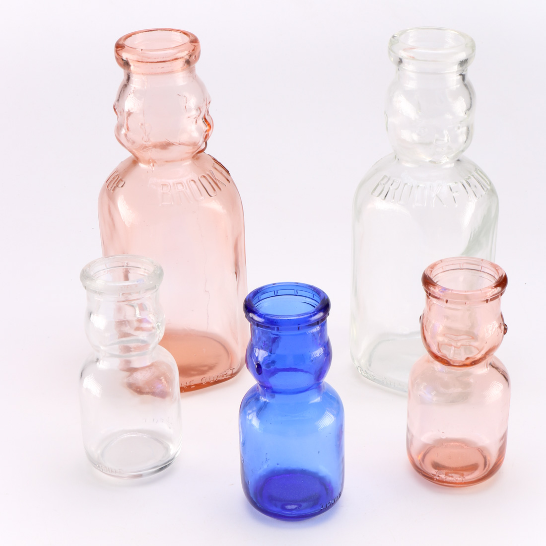 Collection of Reproduction Brookfield "Baby Top" Milk Bottles