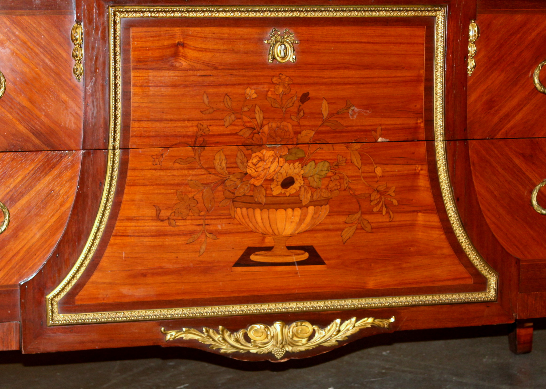 Antique Louis XV Style Kingwood and Marble Top Chest of Drawers