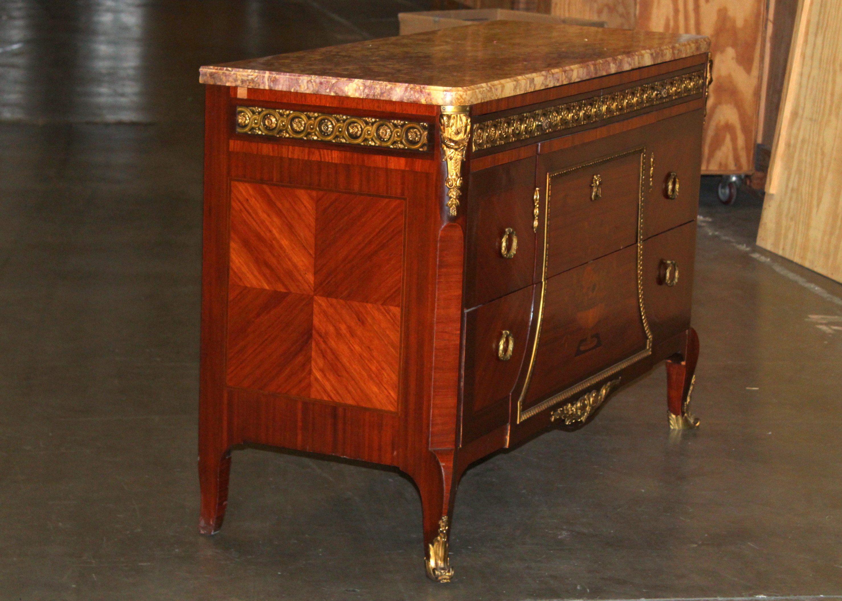 Antique Louis XV Style Kingwood and Marble Top Chest of Drawers