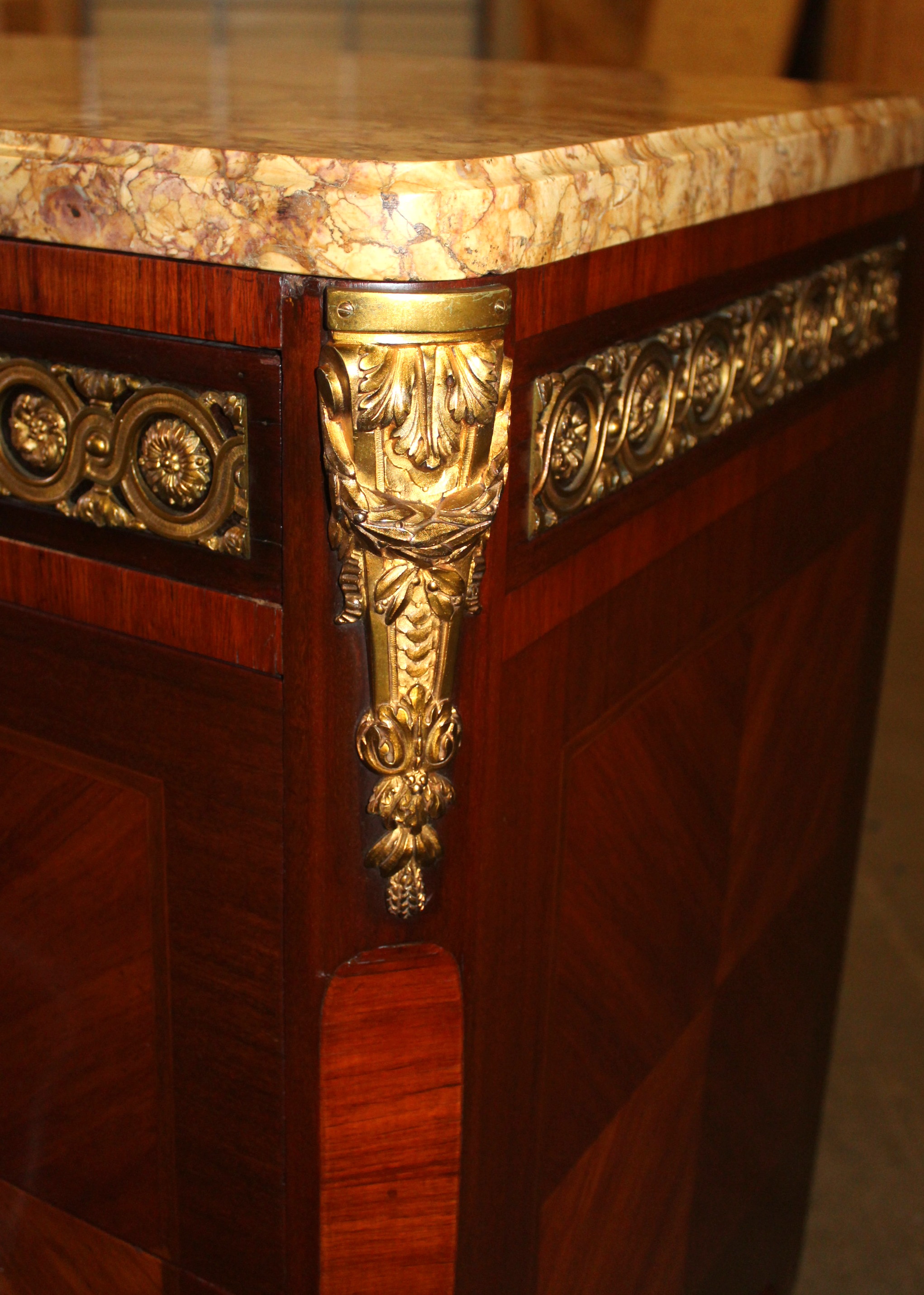 Antique Louis XV Style Kingwood and Marble Top Chest of Drawers