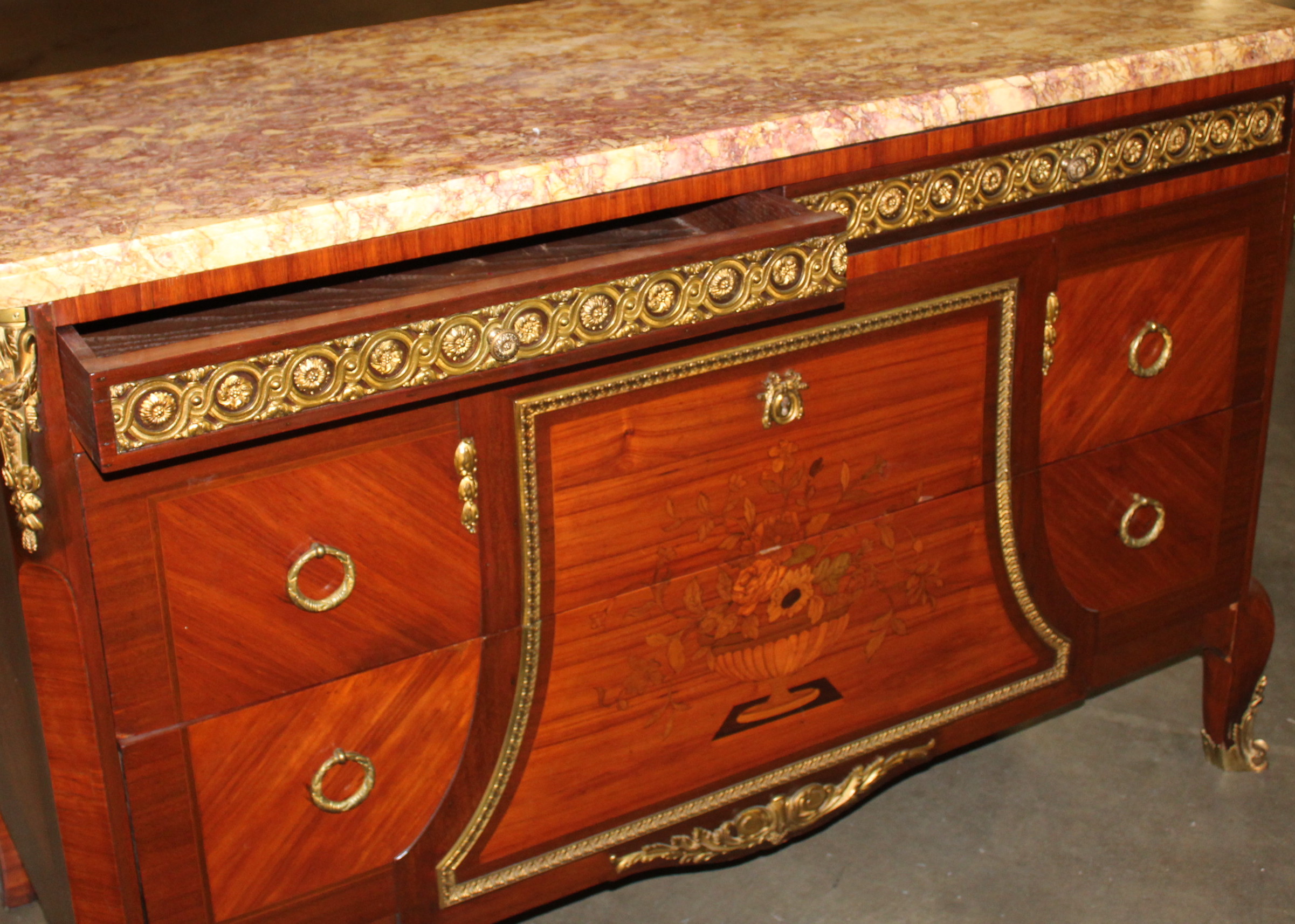 Antique Louis XV Style Kingwood and Marble Top Chest of Drawers
