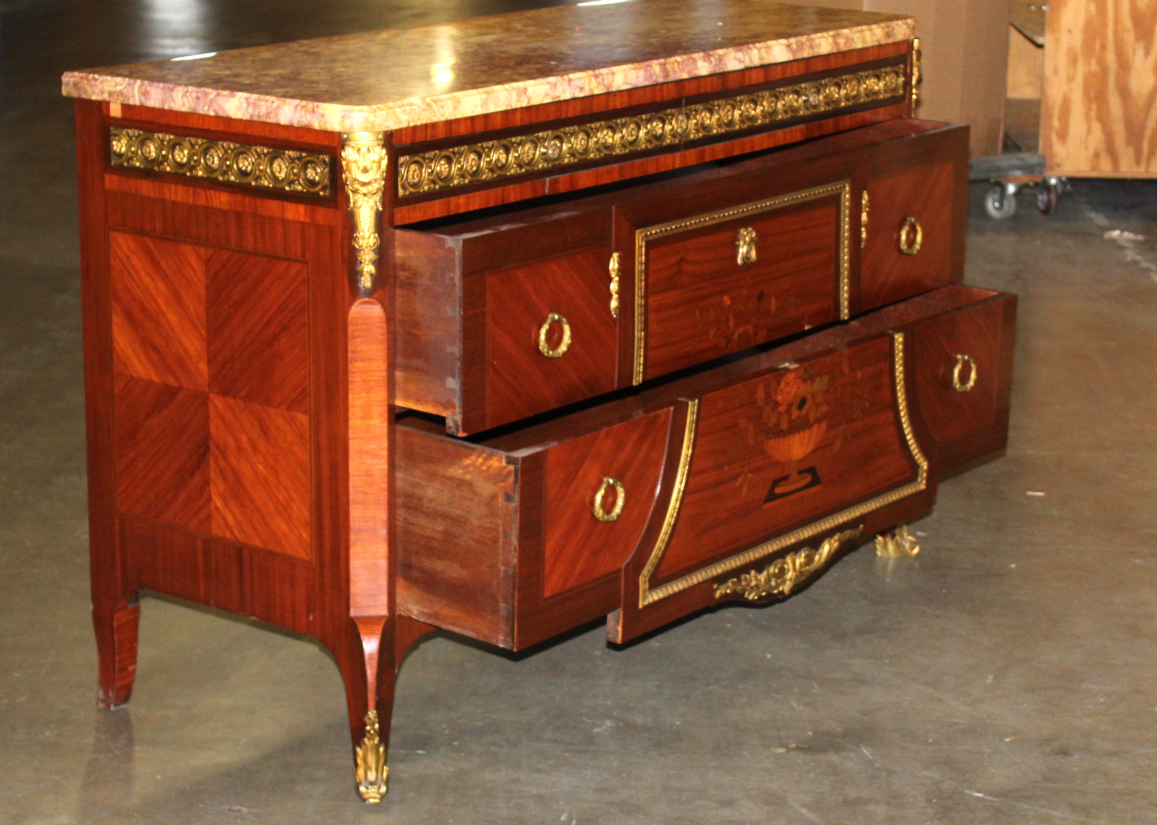 Antique Louis XV Style Kingwood and Marble Top Chest of Drawers