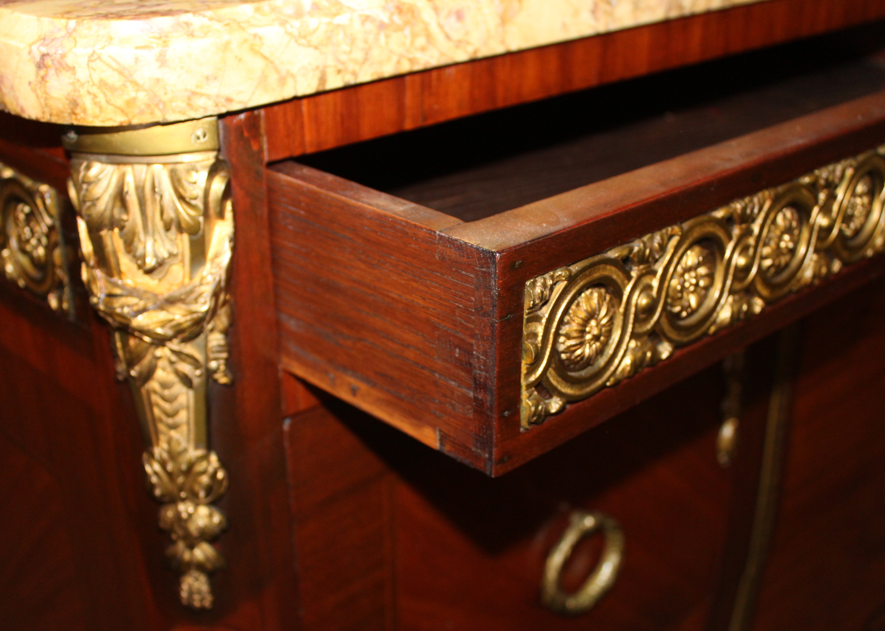 Antique Louis XV Style Kingwood and Marble Top Chest of Drawers