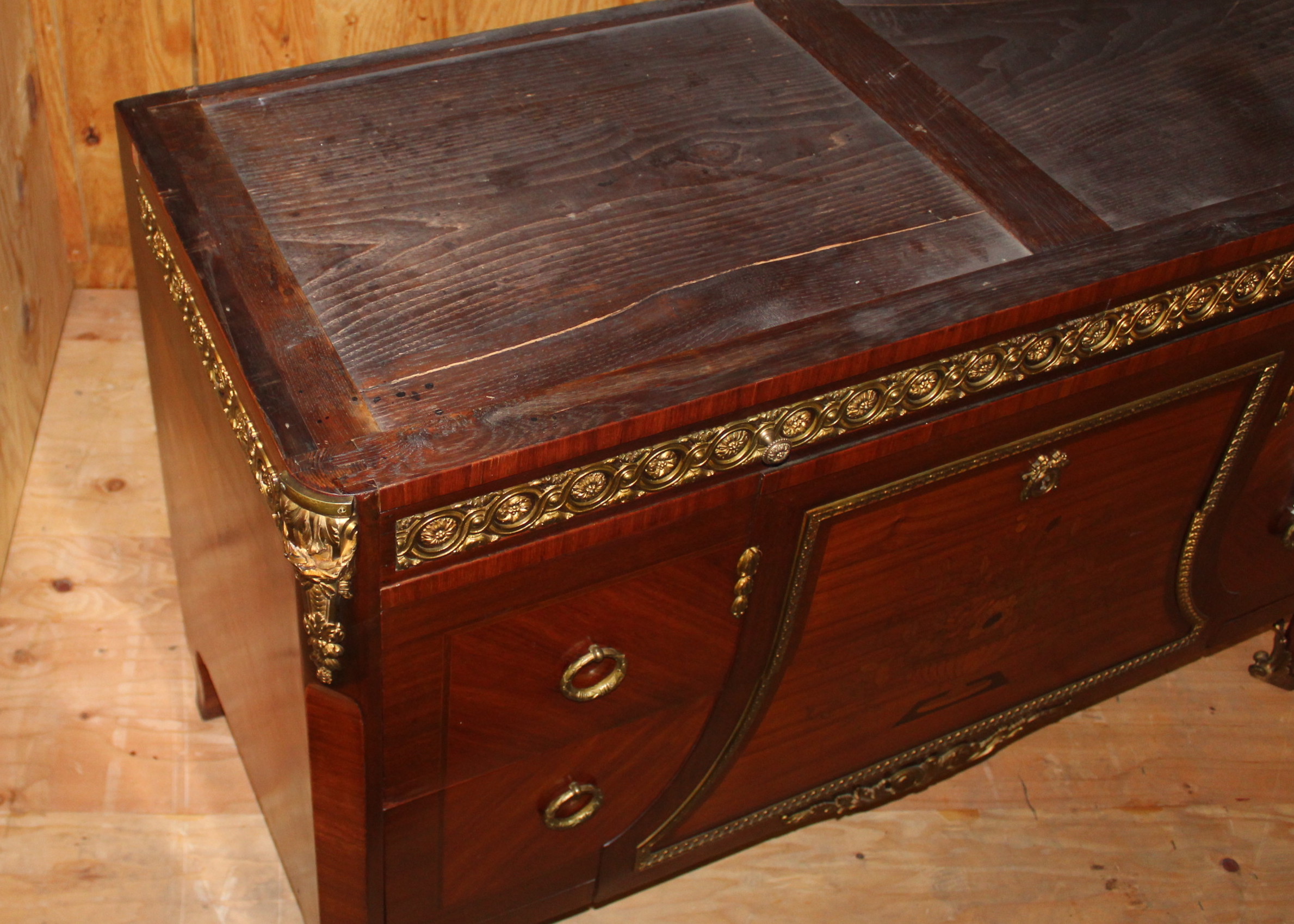 Antique Louis XV Style Kingwood and Marble Top Chest of Drawers