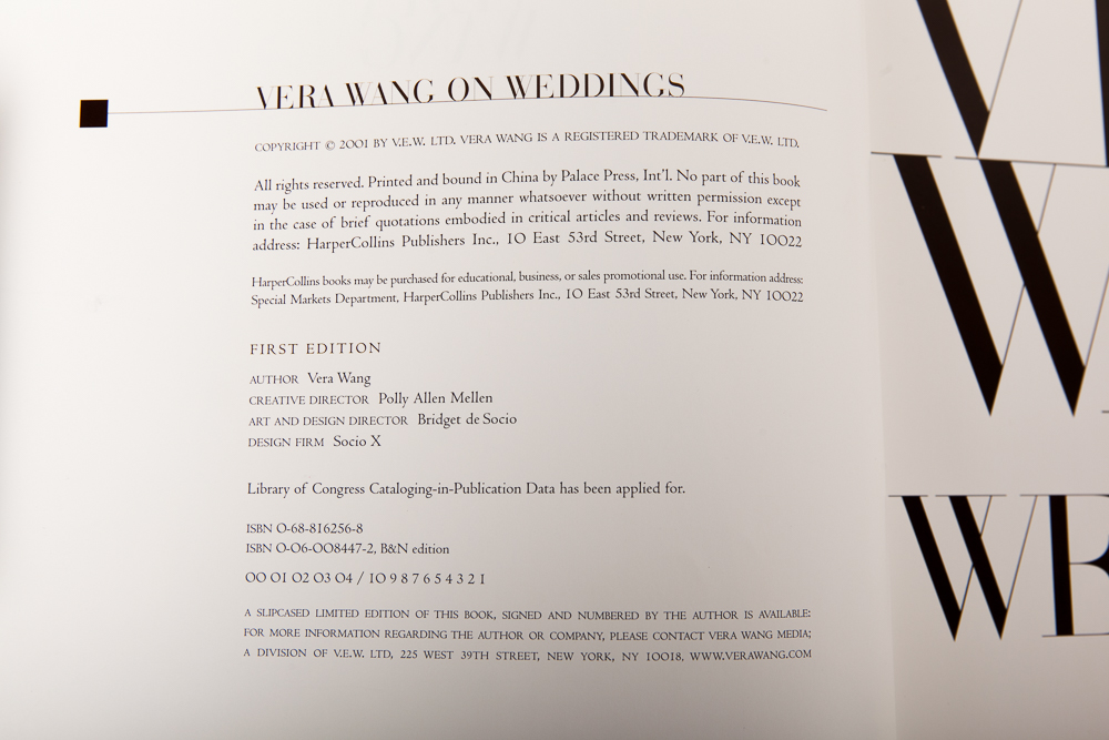 "Vera Wang on Weddings" by Vera Wang, Signed First Edition