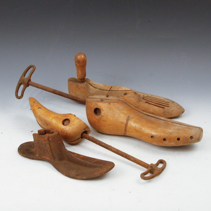 Collection of Antique Shoe Trees and Stretchers