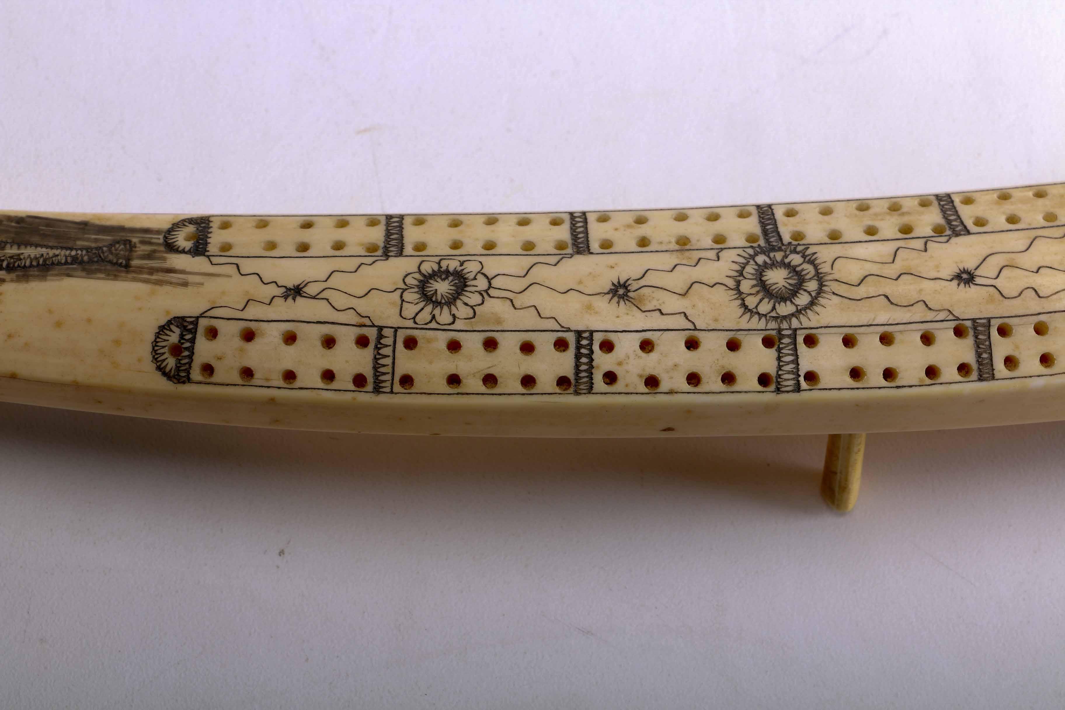 Bone Scrimshaw Cribbage Board