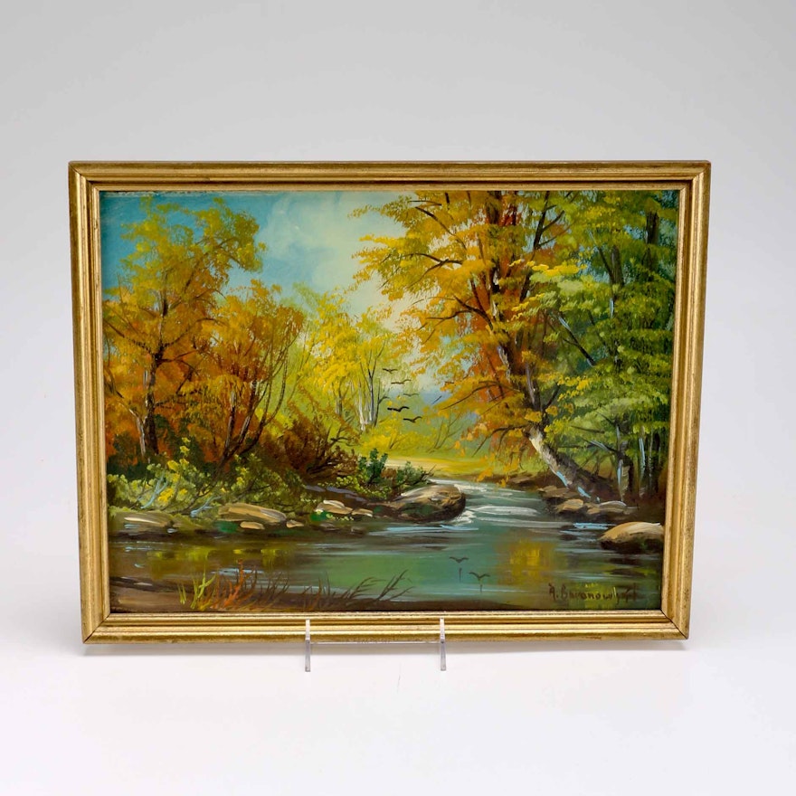A. Baranowski Framed Landscape Oil on Board