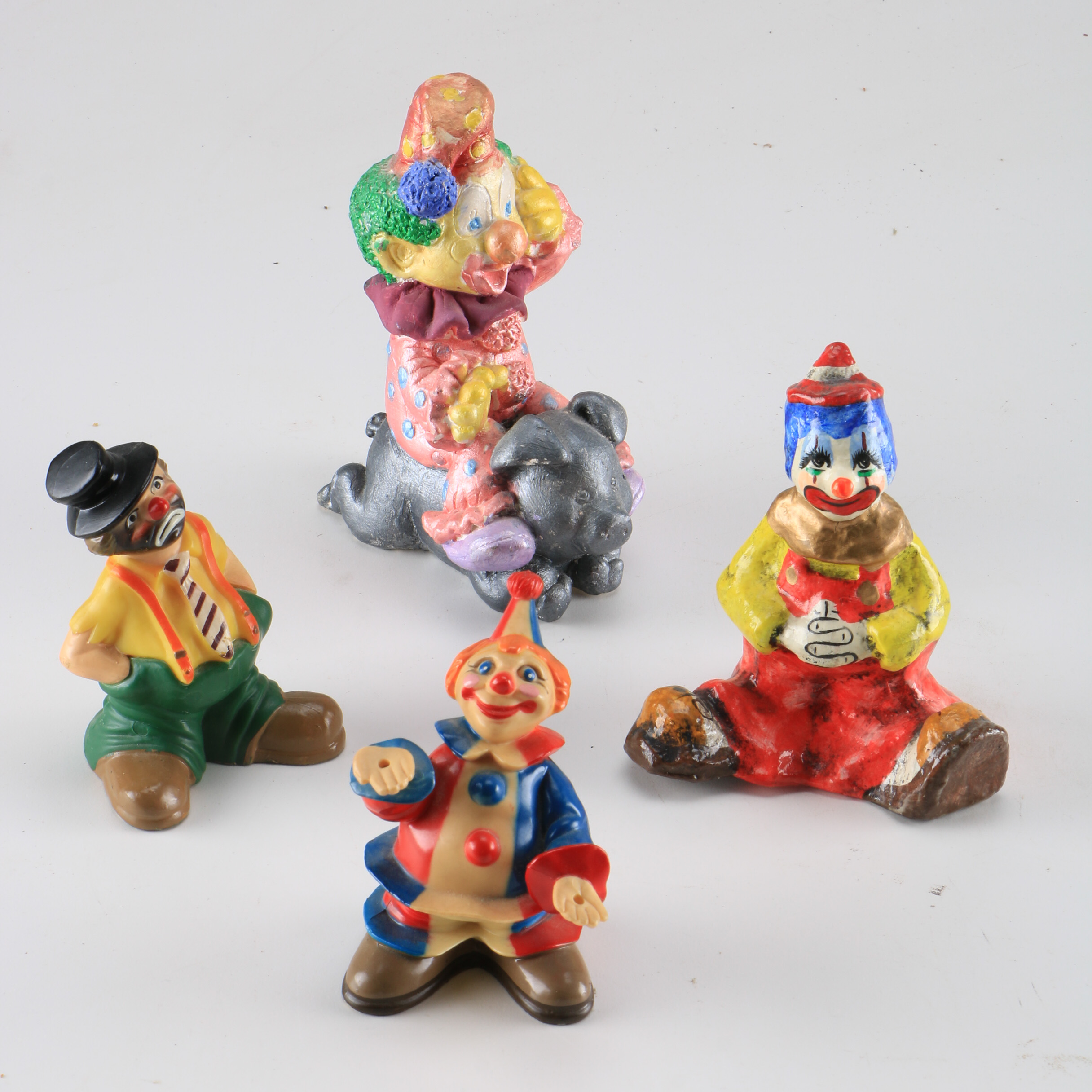 Four Clown Figurines Featuring Vintage Wilton Cake Toppers