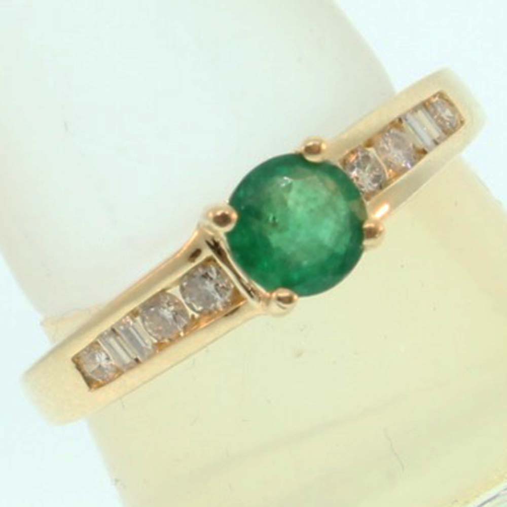 14K Gold Ring with Emerald with Diamonds