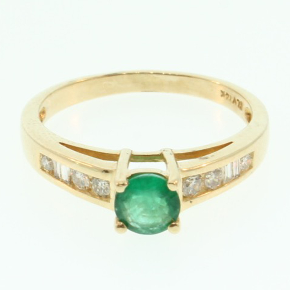 14K Gold Ring with Emerald with Diamonds