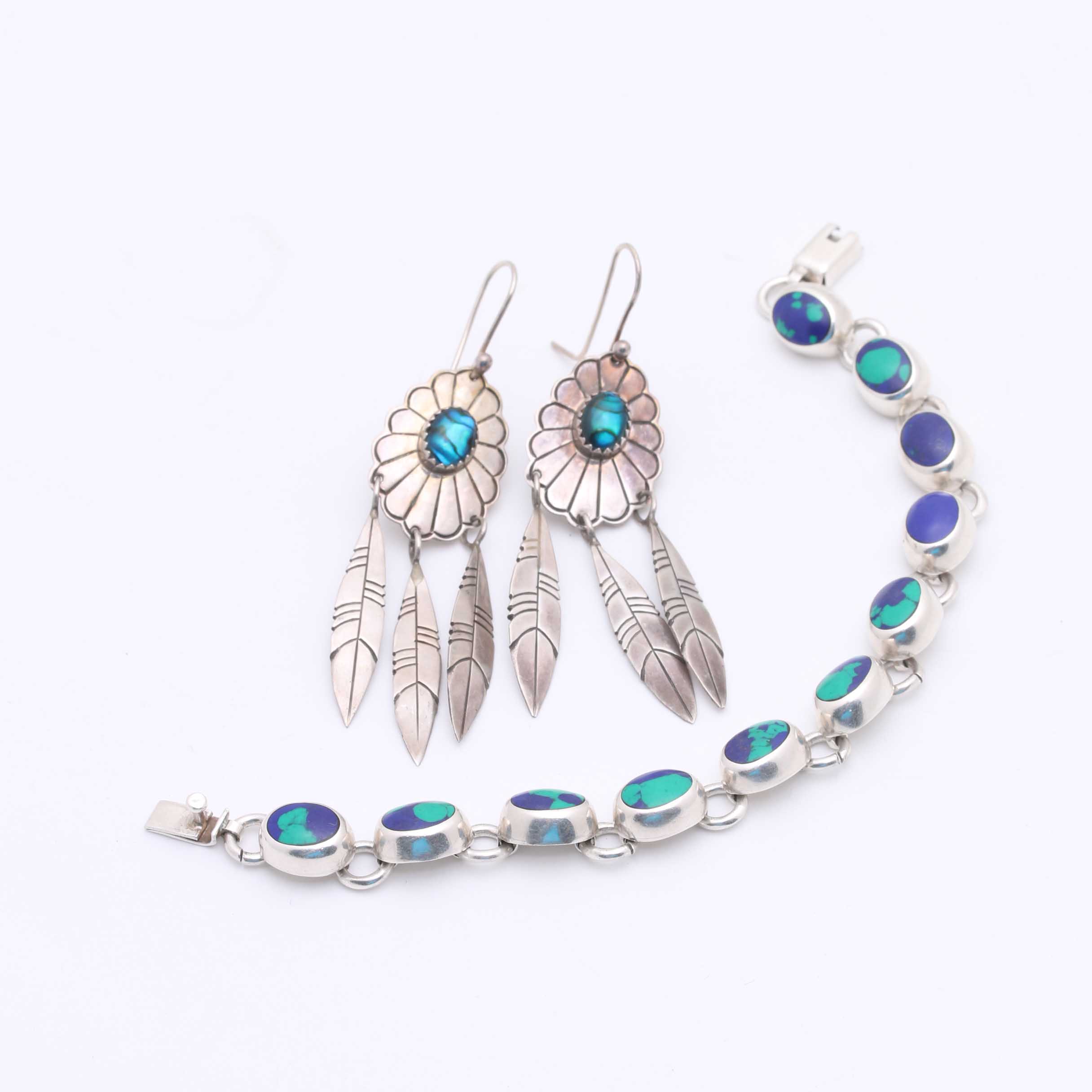 Sterling Silver Gemstone Bracelet and Earrings