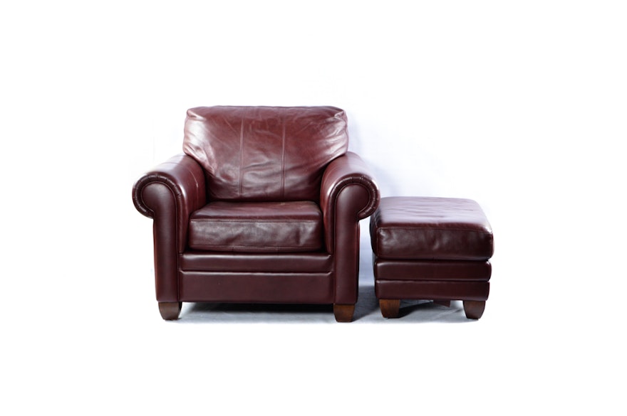 Ethan Allen Leather Club Chair with Ottoman