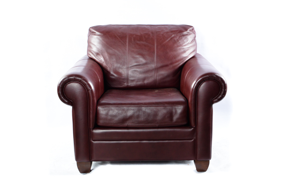 Ethan Allen Leather Club Chair with Ottoman
