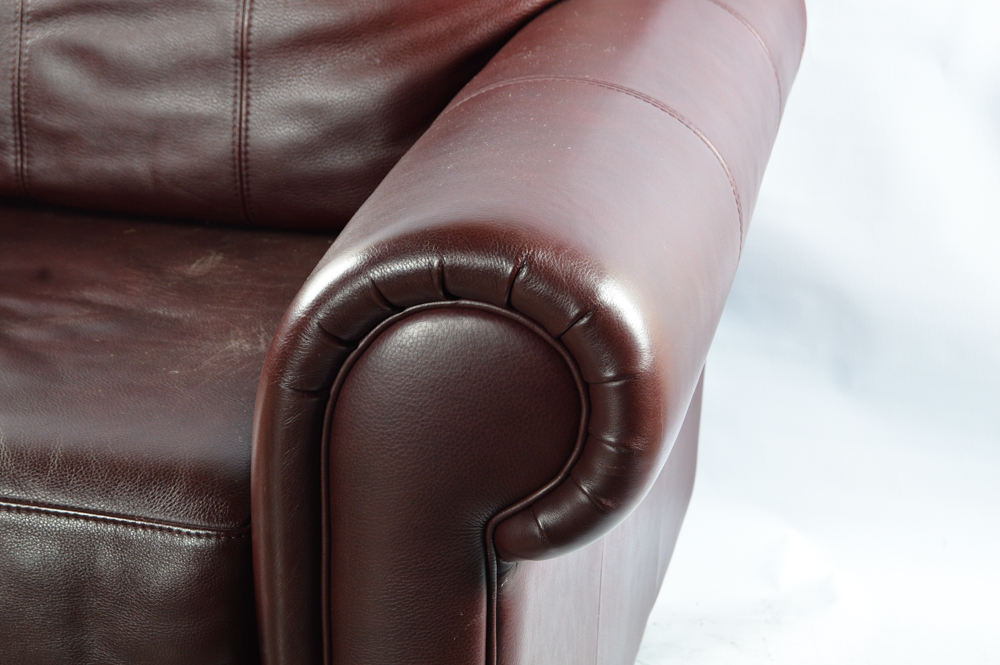 Ethan Allen Leather Club Chair with Ottoman