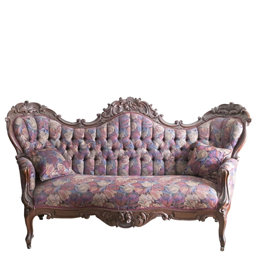 Vintage Rococo Style Button-Tufted Sofa