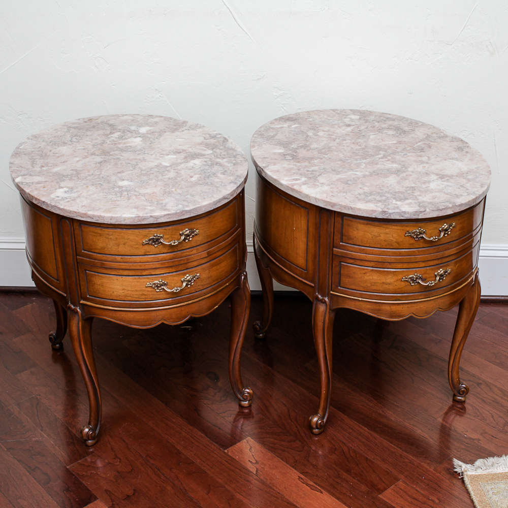 Pair of Weiman Heirloom Marble Topped Antique End Tables