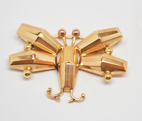 14K Yellow Gold Massalone Insect Brooch and Two Wreath Style Brooches