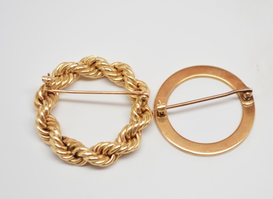 14K Yellow Gold Massalone Insect Brooch and Two Wreath Style Brooches