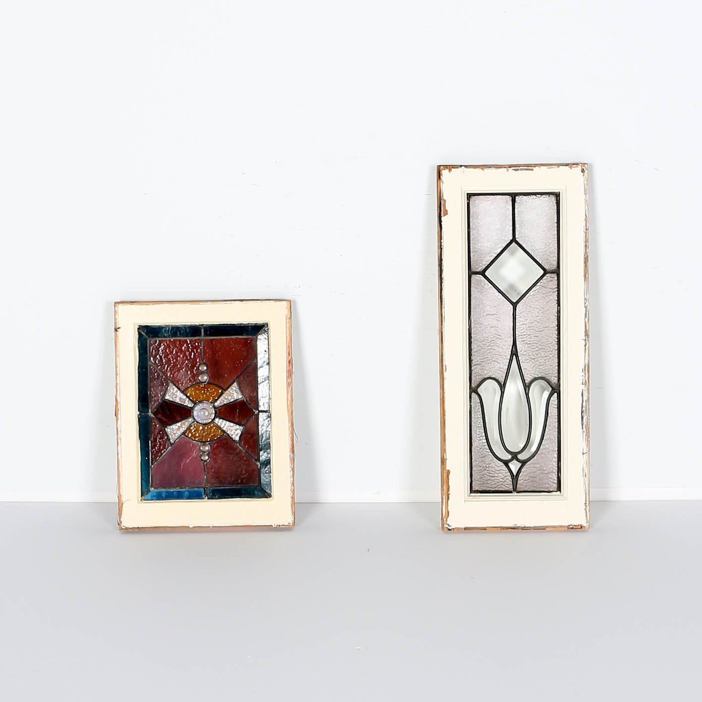 Pair of Antique Stained Glass Windows