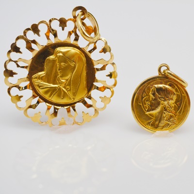 Two 18K Yellow Gold Religious Charms/Pendant