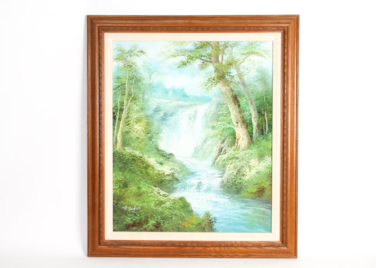 Original R. Danford Oil on Canvas Waterfall Painting