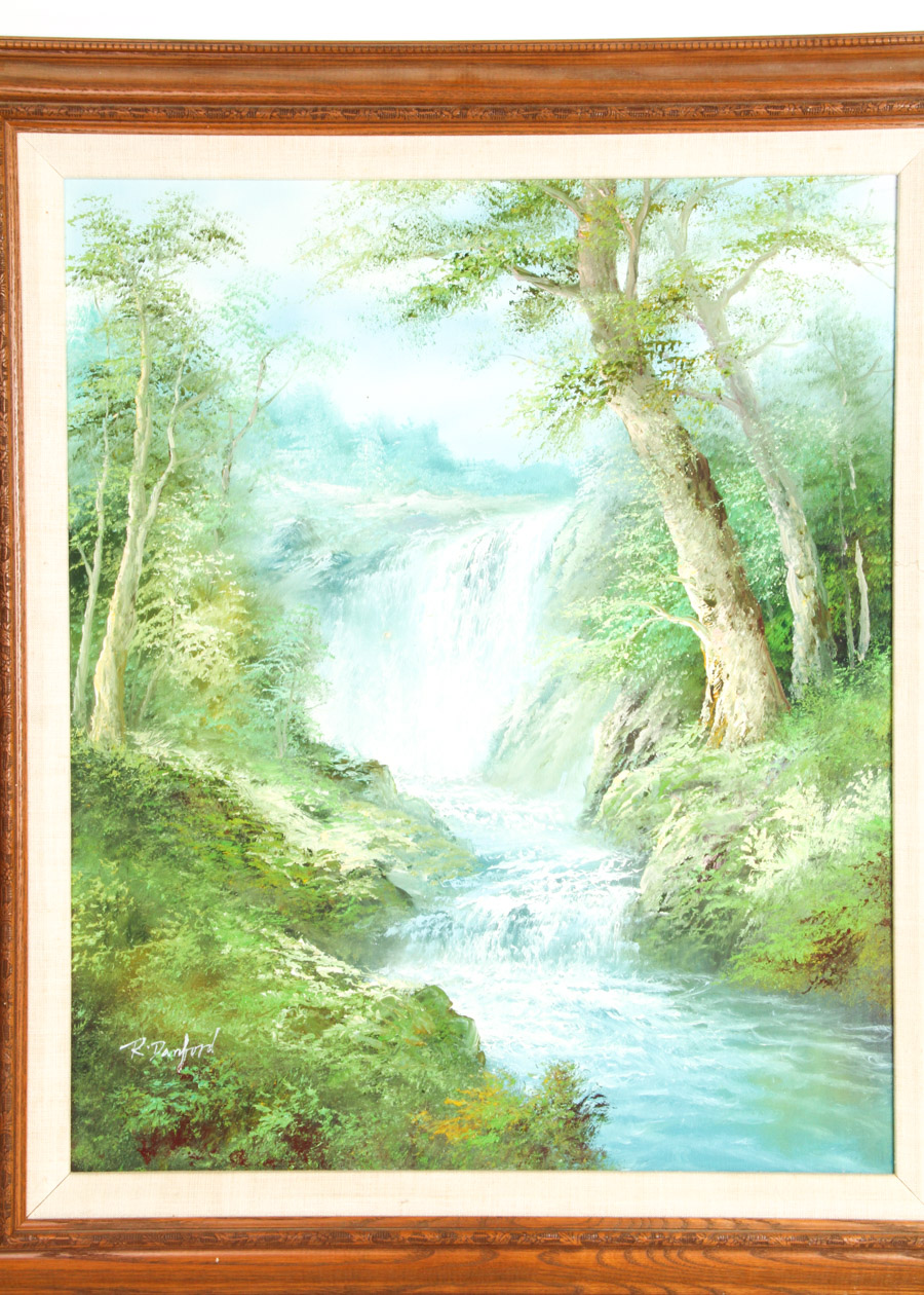 Original R. Danford Oil on Canvas Waterfall Painting