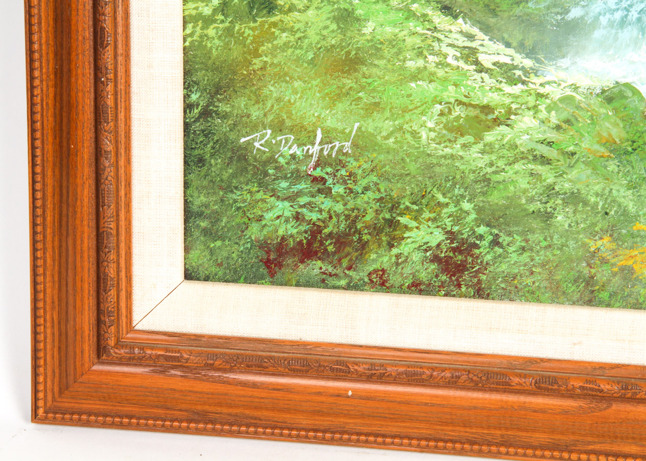 Original R. Danford Oil on Canvas Waterfall Painting