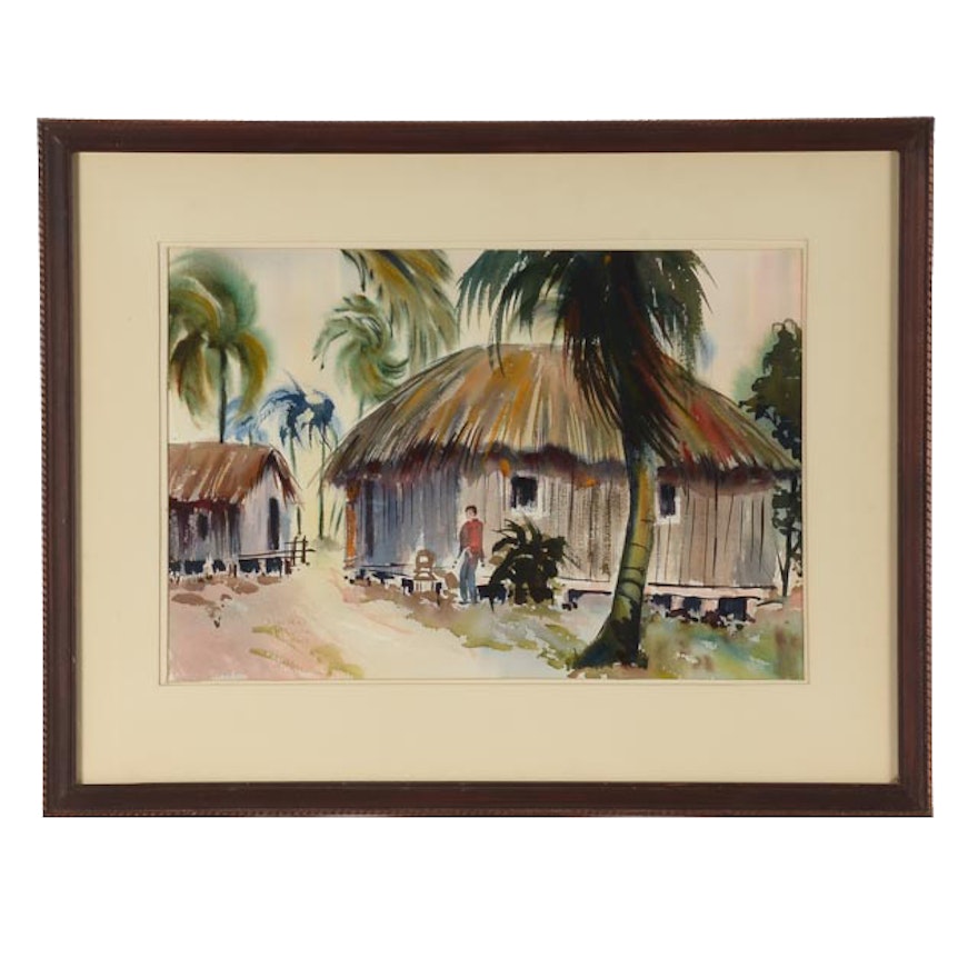 Electra Malone Original Watercolor Tropical Landscape