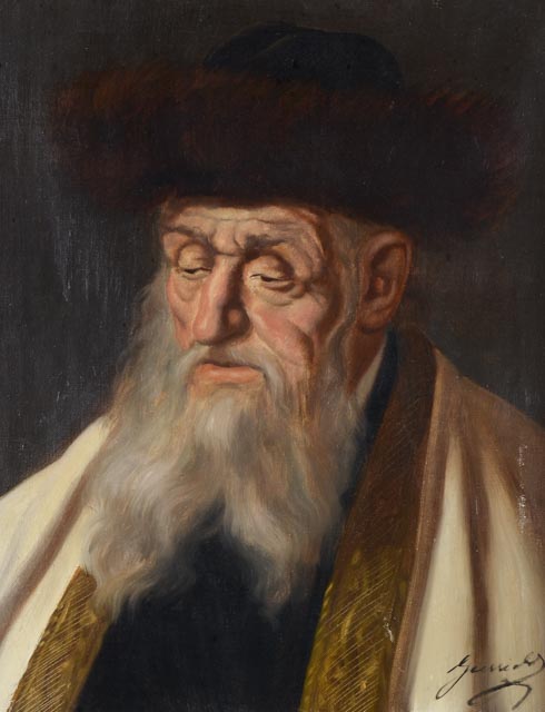 Guszich Signed Original Judaica Oil on Canvas Portrait of Rabbi