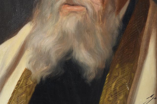 Guszich Signed Original Judaica Oil on Canvas Portrait of Rabbi