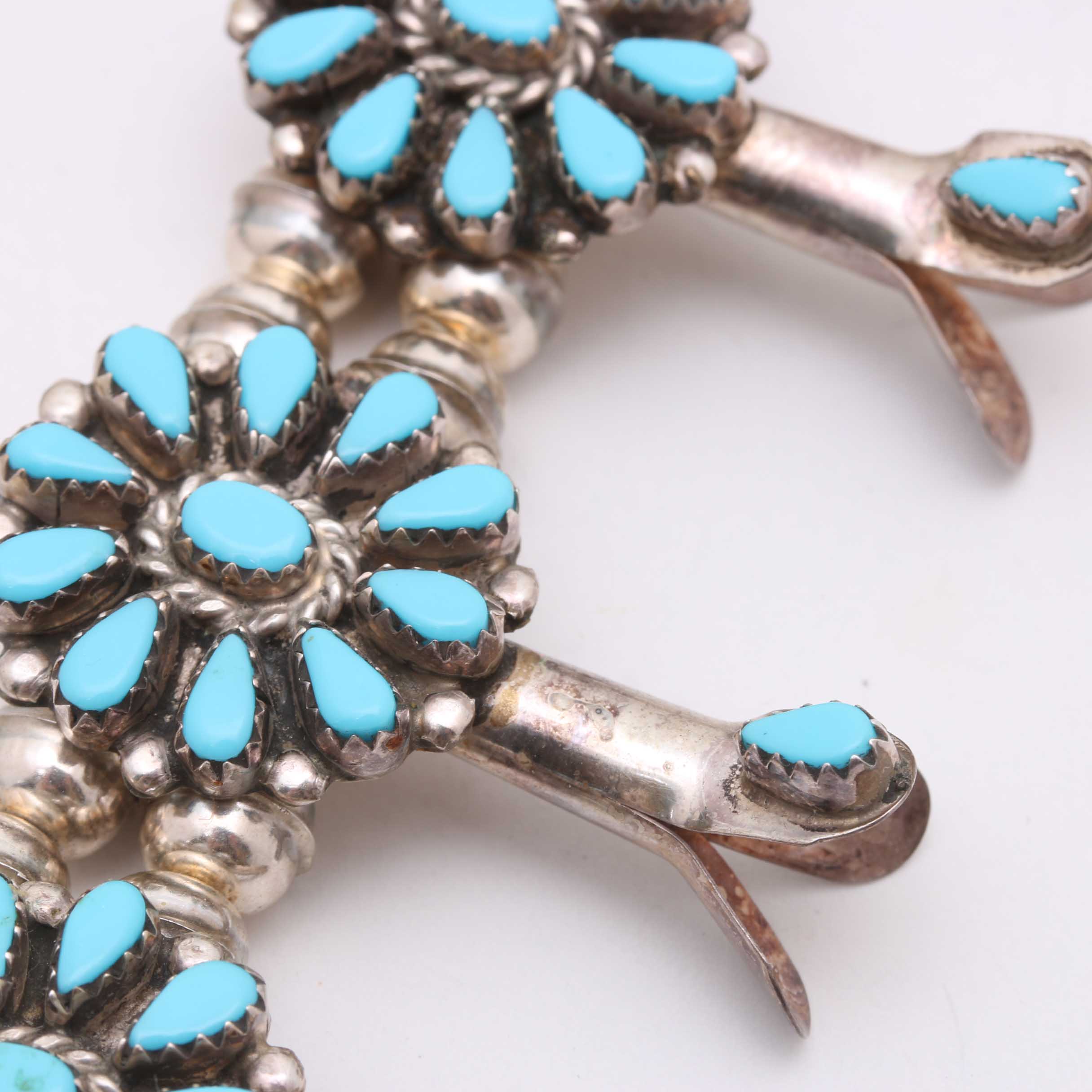 Sterling and Turquoise Squash Blossom Necklace and Earrings