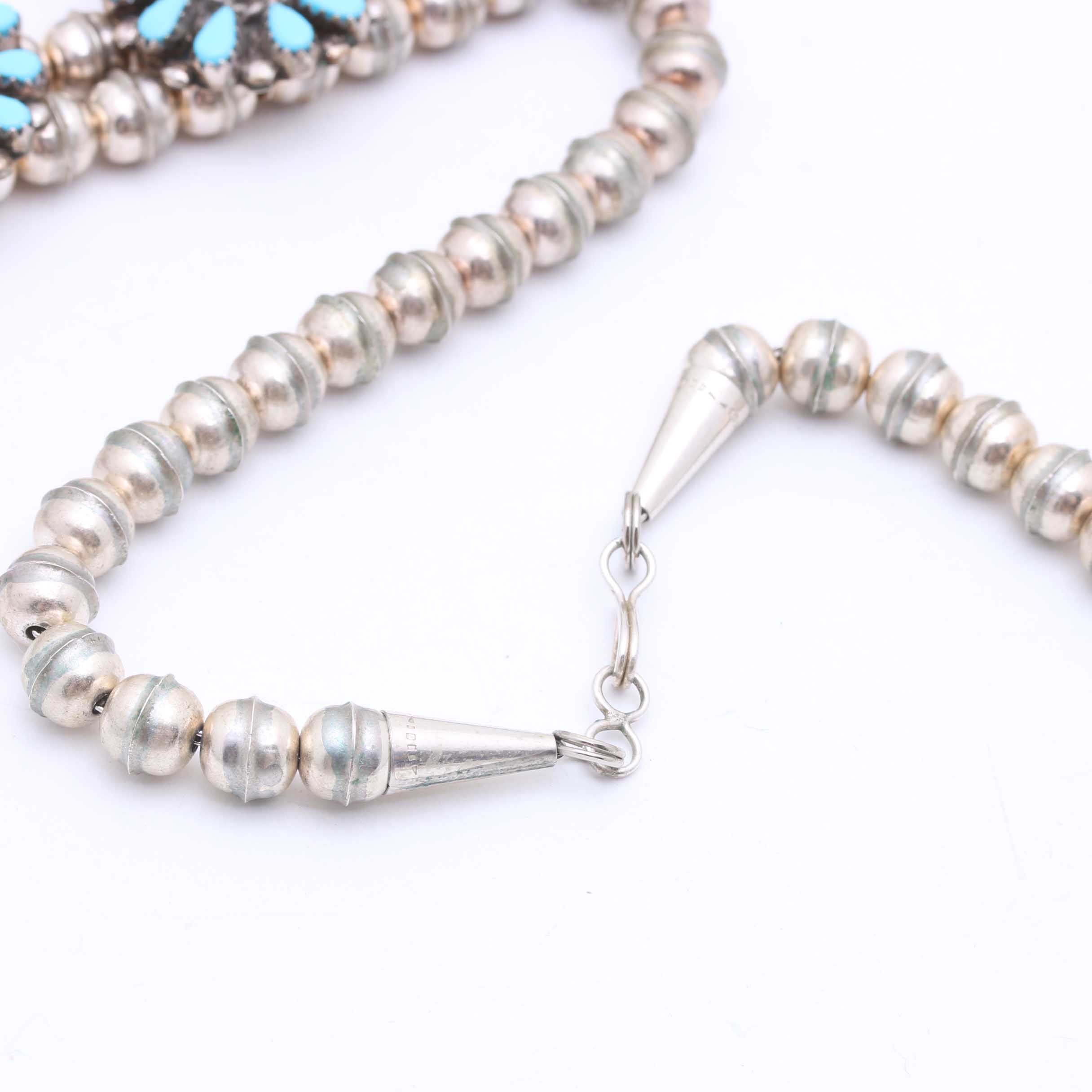 Sterling and Turquoise Squash Blossom Necklace and Earrings