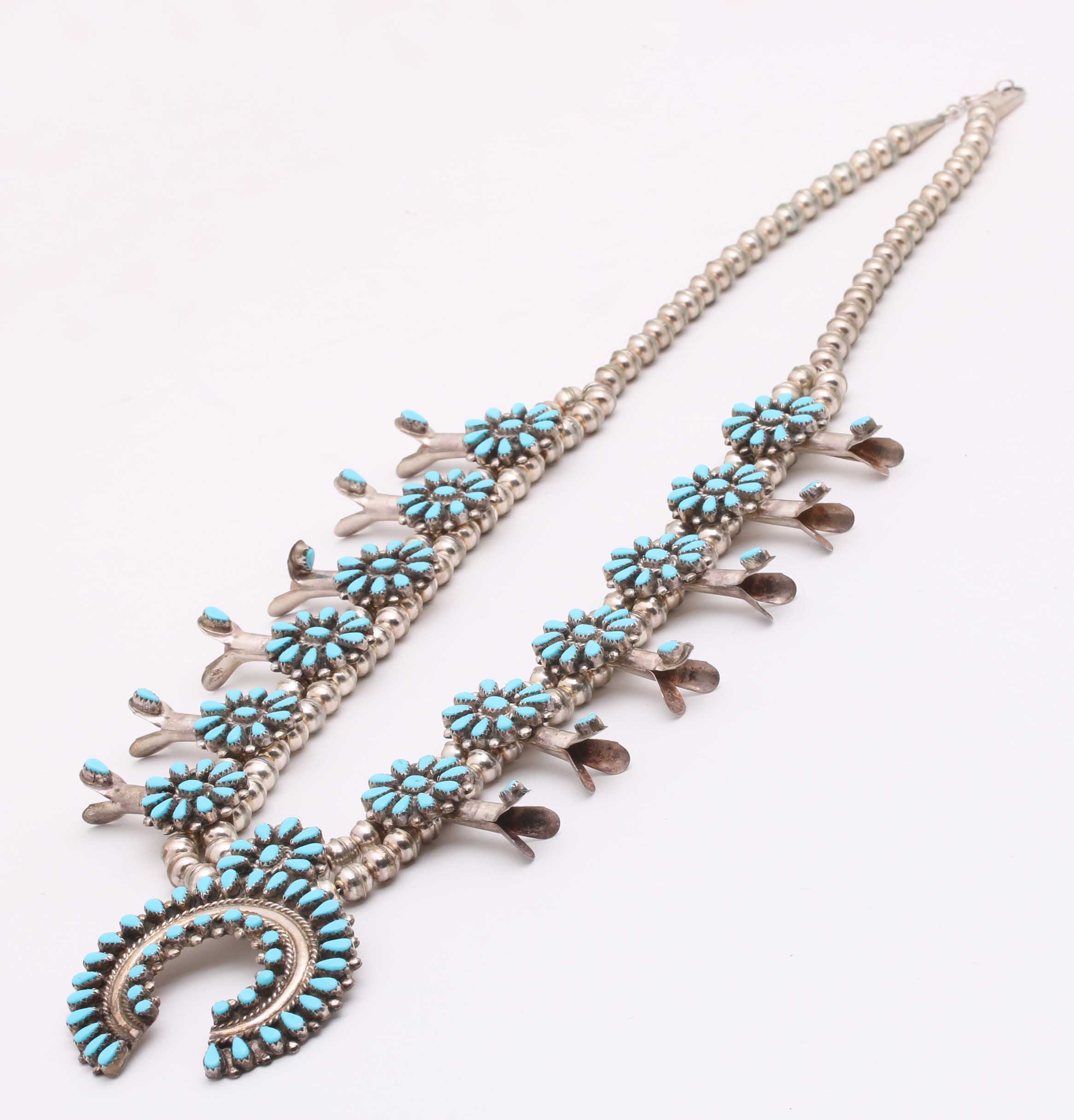 Sterling and Turquoise Squash Blossom Necklace and Earrings